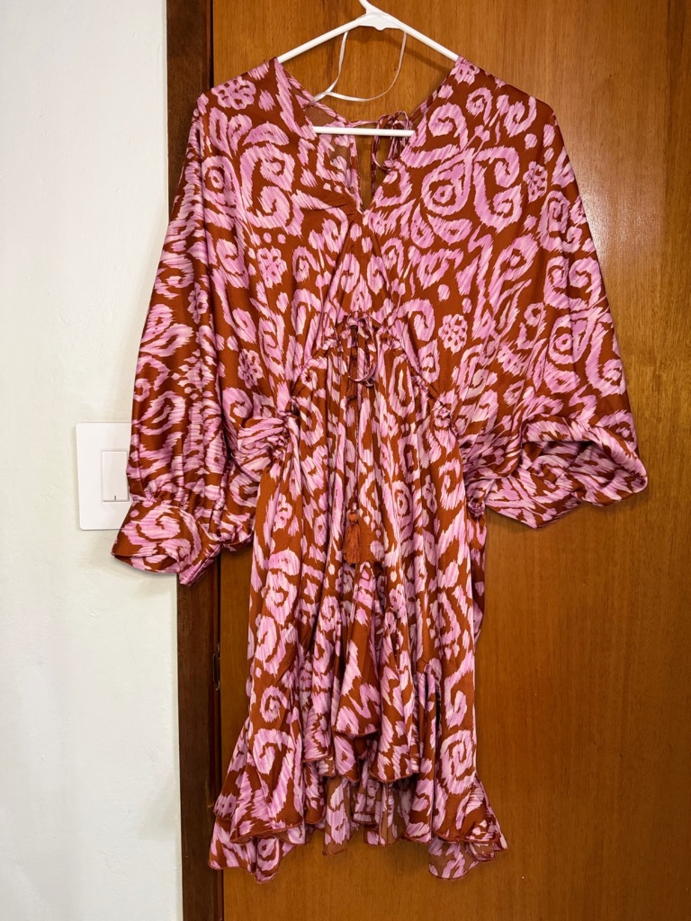 Aakaa Pink and Brown Printed Ruffle Dress